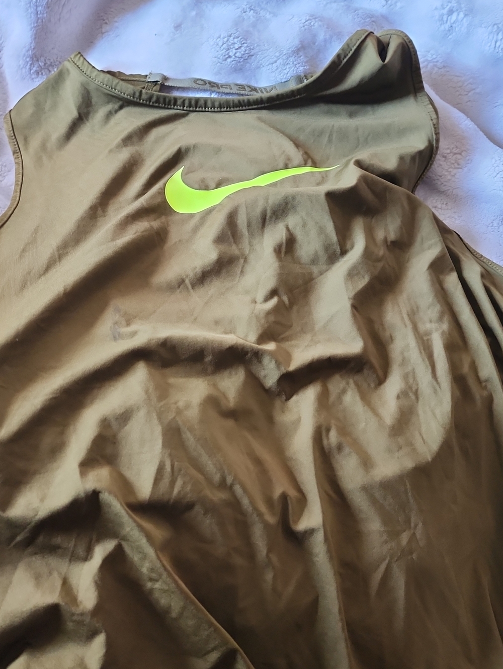Nike Men’s Olive Green Swim Tank with Neon Yellow Swoosh